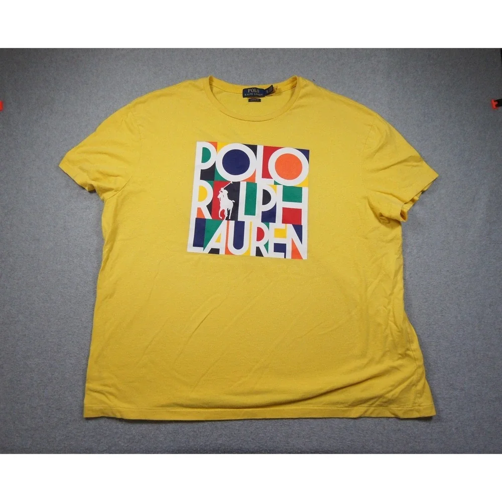 Polo Ralph Lauren Shirt Mens XLarge Yellow Graphic Tee Classic Fit Short Sleeve